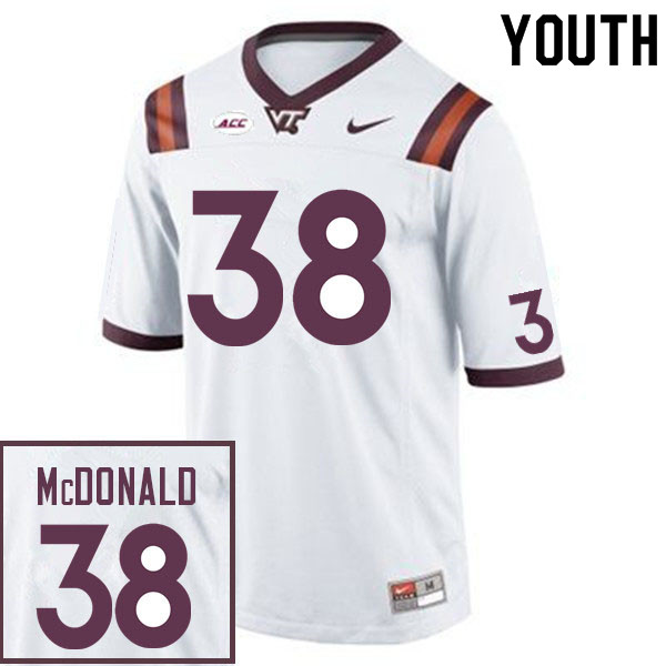 Youth #38 Jayden McDonald Virginia Tech Hokies College Football Jerseys Sale-White